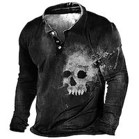 Men's Collar Polo Shirt Golf Shirt Skull Turndown Khaki Black 3D Print Halloween Street Long Sleeve Button-Down Print Clothing Apparel Fashion Designer Casual Breathable Lightinthebox - thumbnail