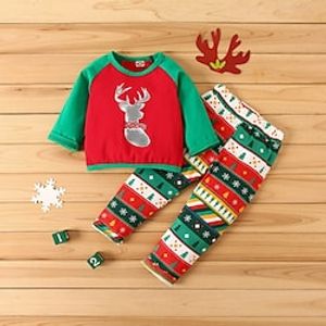 2 Pieces Toddler Boys T-shirt  Pants Outfit Elk Christmas Tree Long Sleeve Cotton Set Outdoor Fashion Daily Winter Fall 3-7 Years Red Lightinthebox