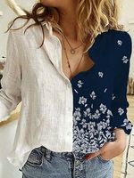 Floral Print Stitching Loose Long-sleeved Blouse