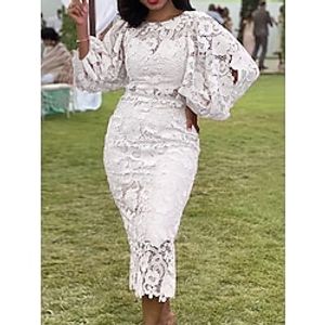 Women's Party Dress Lace Dress Cocktail Dress Midi Dress White Pink Long Sleeve Pure Color Lace Spring Fall Winter Crew Neck Fashion Winter Dress Wedding Guest Birthday 2023 S M L XL XXL 3XL 4XL Lightinthebox