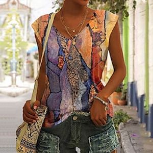 Women's Tank Top Red Blue Purple Graphic Abstract Print Sleeveless Casual Basic V Neck Regular S miniinthebox
