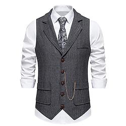 Men's Vest Gilet Daily Wear Vacation Going out Vintage Fashion Spring Fall Button Polyester Comfortable Plain Single Breasted Lapel Regular Fit Dark Navy Dark Gray Coffee Vest Lightinthebox