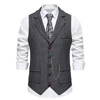 Men's Vest Gilet Daily Wear Vacation Going out Vintage Fashion Spring Fall Button Polyester Comfortable Plain Single Breasted Lapel Regular Fit Dark Navy Dark Gray Coffee Vest Lightinthebox - thumbnail