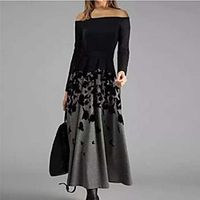 Women's A Line Dress Maxi long Dress Black Long Sleeve Floral Print Fall Off Shoulder Elegant Casual 2021 S M L XL XXL 3XL miniinthebox - thumbnail