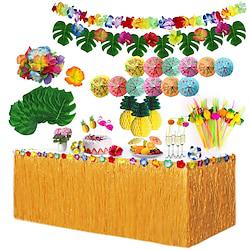 124PCS Festival party scene decoration tassel table skirt Hawaiian style tropical decoration turtle back leaves hibiscus flowers colorful flower strips Lightinthebox