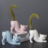 Cat Planter Plant Flower Pot Succulent Pots Succulent Planter Cat Succulent Pots with Drainage Hole Cat Tail Flower Pot Ceramic Cactus Planter Pot Cat Gifts Animal Planter Cute Cat Decor Lightinthebox