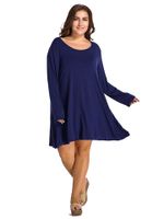 O-NEWE Pure Color O-Neck Long Sleeve Mini Dress