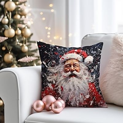 Christmas Santa Portrait Double Side Pillow Cover 1PC Xmas Soft Decorative Square Cushion Case Pillowcase for Bedroom Livingroom Sofa Couch Chair miniinthebox