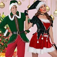 Elf Santa Suits Cosplay Costumes Matching Family  Couples Men's Women's Cosplay Costume Family Matching Outfits Christmas Christmas Masquerade Christmas Eve Adults' Party Christmas Polyester Costume Lightinthebox - thumbnail