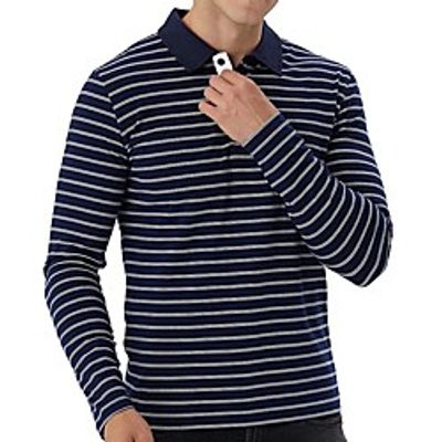 Men's Golf Shirt Striped Button-Down Long Sleeve Street Tops Cotton Business Sportswear Casual Comfortable Blue Light gray Black Lightinthebox