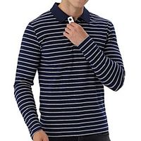 Men's Golf Shirt Striped Button-Down Long Sleeve Street Tops Cotton Business Sportswear Casual Comfortable Blue Light gray Black Lightinthebox - thumbnail