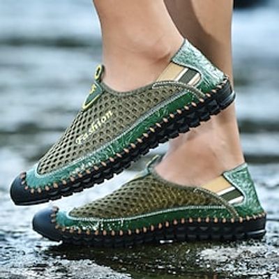 Men's Loafers  Slip-Ons Sporty Casual Classic Daily Office  Career Upstream Shoes Mesh Cowhide Booties  Ankle Boots Green Black Spring Summer Lightinthebox