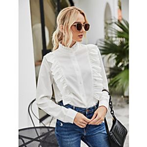 Women's Blouse Shirt Plain Long Sleeve Ruffle Button Standing Collar Business Streetwear Tops White miniinthebox