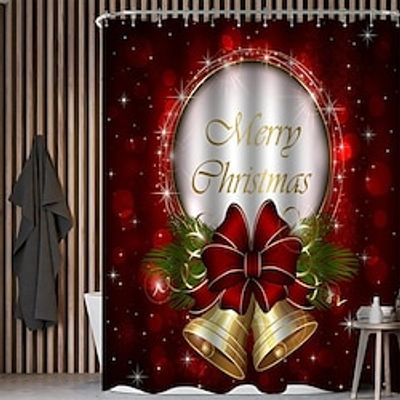 Merry Christmas Fabric Bathroom Shower Curtain With 12 Plastic Hooks, Christmas Bell Fireplace Polyester Cloth Curtains For Windows, Non-Slip Bathroom Rug, Toilet U-Shape Mat, Toilet Lid Cover Pad Lightinthebox