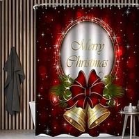 Merry Christmas Fabric Bathroom Shower Curtain With 12 Plastic Hooks, Christmas Bell Fireplace Polyester Cloth Curtains For Windows, Non-Slip Bathroom Rug, Toilet U-Shape Mat, Toilet Lid Cover Pad Lightinthebox - thumbnail