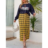 Women's Plus Size Curve Sweatshirt Dress Casual Dress Winter Dress Plaid Letter Long Dress Maxi Dress Long Sleeve Button Split Crew Neck Fashion Outdoor Dark Blue Fall Winter XL 2XL 3XL 4XL 5XL Lightinthebox - thumbnail