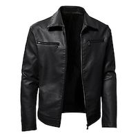 Men's Faux Leather Jacket Biker Jacket Motorcycle Jacket Thermal Warm Windproof Rain Waterproof Daily Wear Zipper Lapel Casual Daily Jacket Outerwear Solid Color with Pockets Black Red miniinthebox - thumbnail