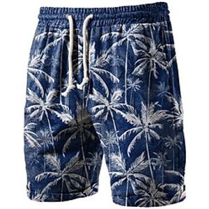Men's Classic Style Fashion Active Shorts Drawstring Elastic Waist Print Short Pants Sports Outdoor Casual Micro-elastic Leaf Graphic Prints Cotton Blend Comfort Breathable Mid Waist Deep Blue L XL Lightinthebox