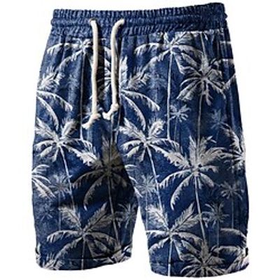 Men's Classic Style Fashion Active Shorts Drawstring Elastic Waist Print Short Pants Sports Outdoor Casual Micro-elastic Leaf Graphic Prints Cotton Blend Comfort Breathable Mid Waist Deep Blue L XL Lightinthebox