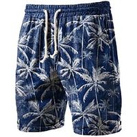 Men's Classic Style Fashion Active Shorts Drawstring Elastic Waist Print Short Pants Sports Outdoor Casual Micro-elastic Leaf Graphic Prints Cotton Blend Comfort Breathable Mid Waist Deep Blue L XL Lightinthebox - thumbnail