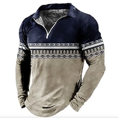 Men's Polo Shirt Golf Shirt Graphic Prints Geometry Turndown Yellow Wine Orange Green Khaki 3D Print Outdoor Street Long Sleeve Zipper Print Clothing Apparel Sports Fashion Streetwear Designer Lightinthebox