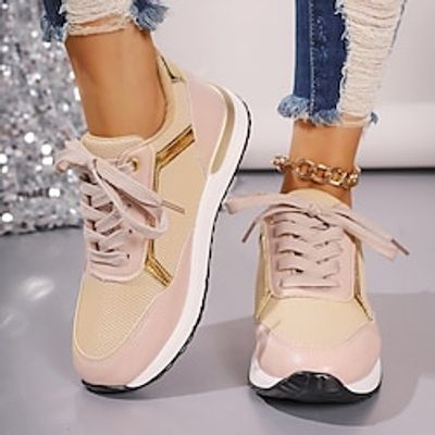 Women's Sneakers Flats White Shoes Comfort Shoes Outdoor Daily Lace-up Flat Heel Round Toe Sporty Casual Comfort Walking PU Lace-up Black White Khaki Lightinthebox