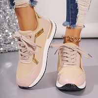 Women's Sneakers Flats White Shoes Comfort Shoes Outdoor Daily Lace-up Flat Heel Round Toe Sporty Casual Comfort Walking PU Lace-up Black White Khaki Lightinthebox - thumbnail