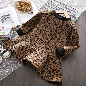 Kids Little Girls' Dress Leopard A Line Dress Daily Print Brown Above Knee Long Sleeve Beautiful Cute Dresses Spring Summer Regular Fit 2-8 Years miniinthebox