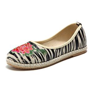 Embroidery Stripe Flower Flats