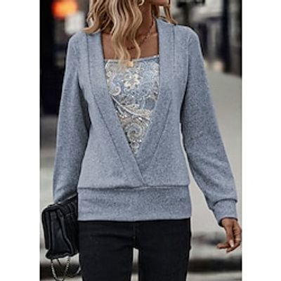 Women's Sweatshirt Pullover Floral Fashion Print Pink Blue Green Casual Square Neck Long Sleeve Top Micro-elastic Fall  Winter Lightinthebox