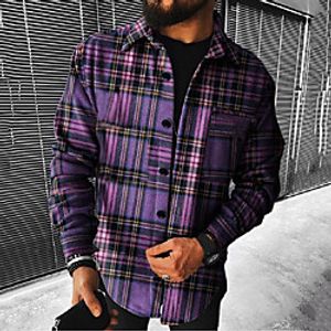 Men's Shirt Striped Plaid Button-Down Print Long Sleeve Street Tops Casual Fashion Comfortable Purple miniinthebox