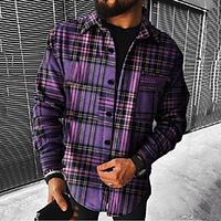 Men's Shirt Striped Plaid Button-Down Print Long Sleeve Street Tops Casual Fashion Comfortable Purple miniinthebox - thumbnail