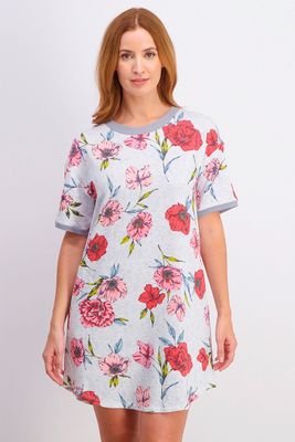 Womens Floral Print Sleepwear Dress Heather Grey Womens Floral Print Sleepwear Dress Heather Grey