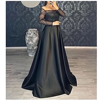 Sheath  Column Evening Gown Black Dress Elegant Dress Formal Knee Length Short Sleeve Off Shoulder Sequined with Glitter Ruched 2023 Lightinthebox