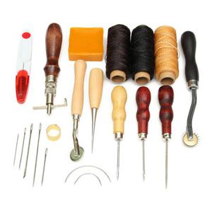14pcs Wood Handle Leather Craft Tool Kit Leather Hand Sewing Tool Punch Cutter DIY Set