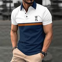 Men's Golf Shirt Golf Polo Work Casual Lapel Short Sleeve Basic Modern Color Block Patchwork Button Spring Summer Regular Fit Black Dark navy Royal Blue Blue Orange Green Golf Shirt Lightinthebox