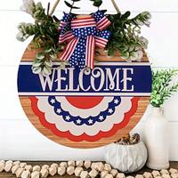 Independence Day Patriotic Welcome Sign: American National Day Porch Decoration Plaque for Memorial Day, 4th of July, Memorial Day - USA Flag Door Hanger Décor Lightinthebox