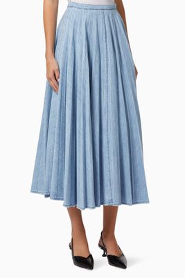Pleated Skirt in Denim Chambray Pleated Skirt in Denim Chambray