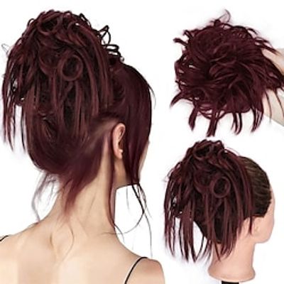 Messy Bun Hair Scrunchie Tousled Updo Hair Extensions With Elastic Rubber Band Hair Bun Curly Wavy Hair Piece Synthetic Chignon for Women Girls Lightinthebox