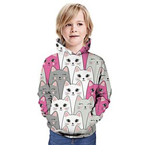 Kids Boys' Hoodie  Sweatshirt Long Sleeve Cat Graphic Animal Unisex Print White Children Tops Summer Active Christmas Regular Fit 3-13 Years Lightinthebox