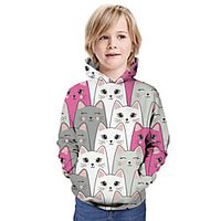 Kids Boys' Hoodie  Sweatshirt Long Sleeve Cat Graphic Animal Unisex Print White Children Tops Summer Active Christmas Regular Fit 3-13 Years Lightinthebox - thumbnail