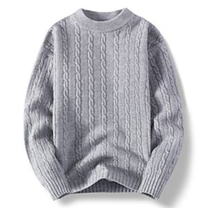 Men's Pullover Sweater Jumper Knit Sweater Ribbed Cable Knit Regular Cropped Knitted Plain Crew Neck Modern Contemporary Thermal Work Daily Wear Clothing Apparel Winter Black Khaki M L XL Lightinthebox
