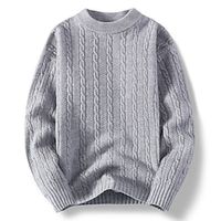 Men's Pullover Sweater Jumper Knit Sweater Ribbed Cable Knit Regular Cropped Knitted Plain Crew Neck Modern Contemporary Thermal Work Daily Wear Clothing Apparel Winter Black Khaki M L XL Lightinthebox - thumbnail
