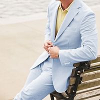 ky Blue Men's Seersucker Suits Beach Wedding Suits Striped 2 Piece Business Lightweight Formal Plus Size Single Breasted Two-buttons 2024 Lightinthebox - thumbnail