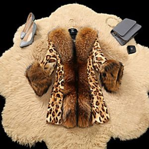 Women's Faux Fur Coat Daily Fall  Winter Long Coat Regular Fit Jacket Long Sleeve Leopard Yellow miniinthebox