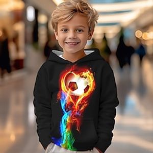 Boys Hoodie Long Sleeve Football 3D Print Fashion Streetwear Cool Polyester Outdoor Casual Daily Kids Pocket 3-12 Years 3D Printed Graphic Regular Fit Lightinthebox