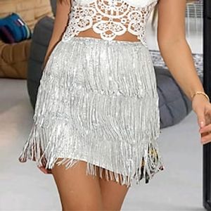 Women's Skirt Mini Fringed Black Silver Skirts Spring  Summer Sequins Tassel Elegant Fashion Casual Street Daily S M L Lightinthebox