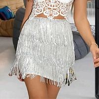 Women's Skirt Mini Fringed Black Silver Skirts Spring  Summer Sequins Tassel Elegant Fashion Casual Street Daily S M L Lightinthebox - thumbnail
