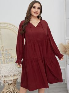 Plus Size V-neck Long Sleeves Midi Dress