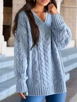 Women's V-neck Loose Twist Pullover Sweater